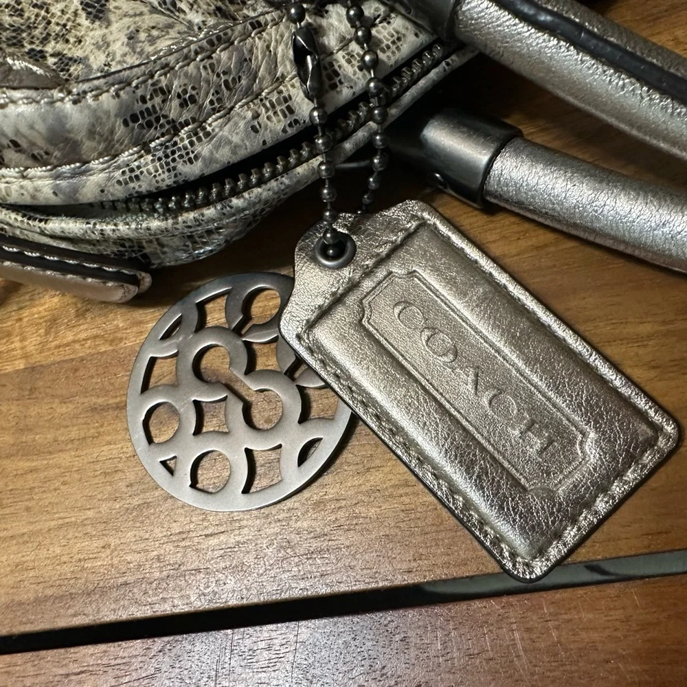 Coach Kristin Metallic Snake-Print Satchel - Taupe & Silver Accents - Picture 11 of 12